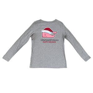 Vineyard Vines Women's Happy Holidays Whale Long Sleeve Tee in Gray Size Small